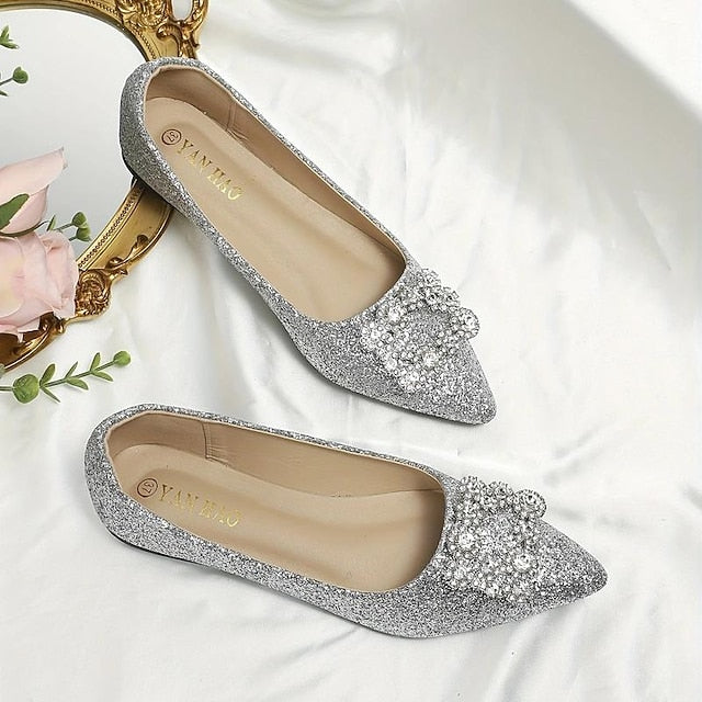 with Silver Rhinestone Glitter Women's Flats Embellished