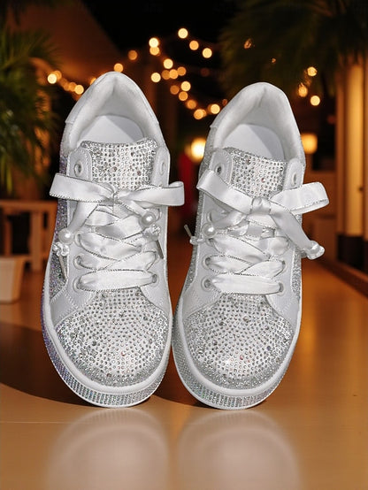 Glamorous Sparkly Sneakers Lace-Up Women's - Rhinestone