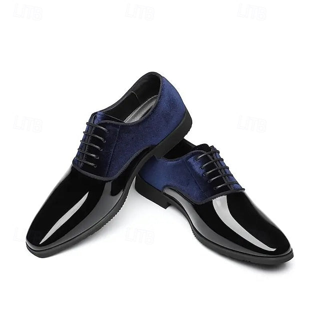 and White Shoes Blue Velvet Finish Glossy Men's with