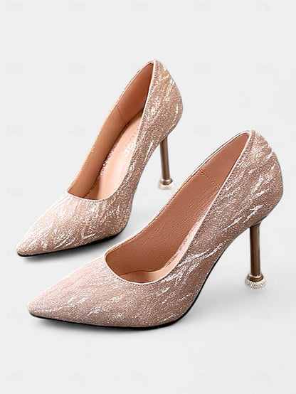 Pointed Champagne Women's Toe Heels Stiletto Glitter with