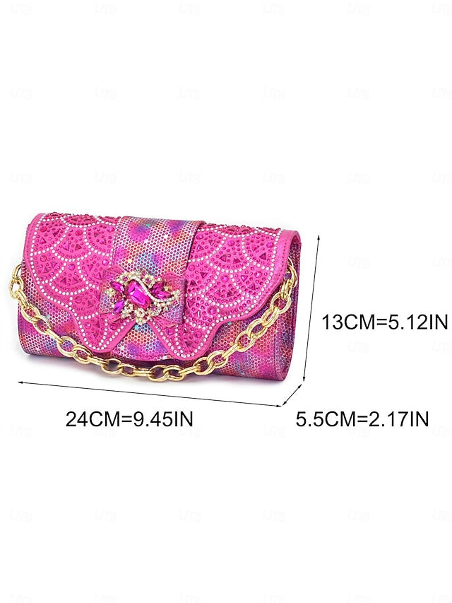 Gold Slingback and Heels Matching Rhinestone Women's Clutch