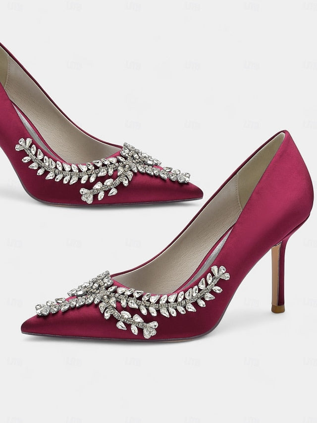 Heels Stiletto Satin Women's Rhinestone-Embellished –