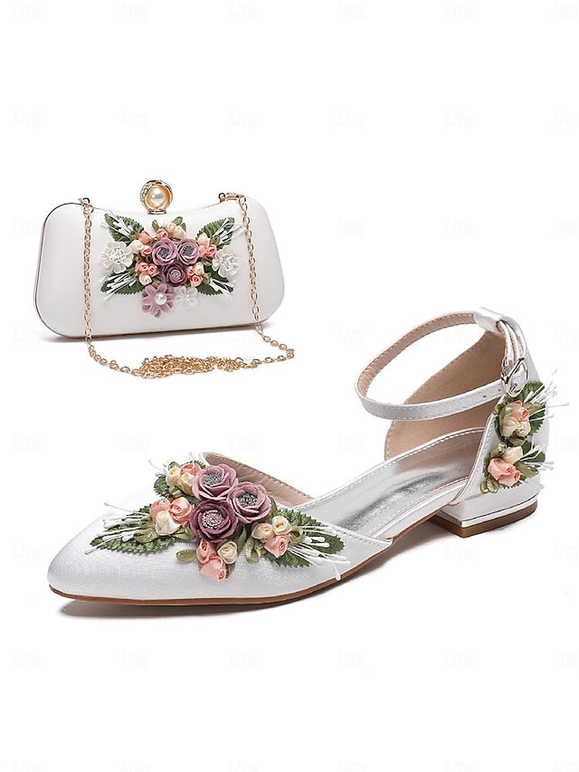 Shoes with – Clutch Floral Matching Embroidered White Flat