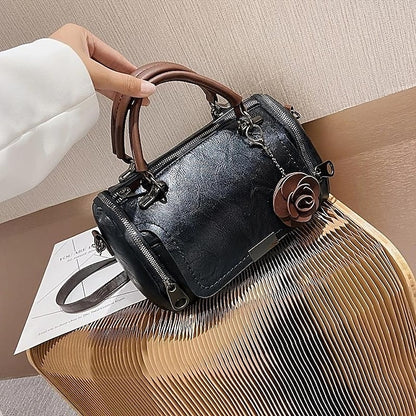 Vintage-Style Floral Handbag Women's Faux with Leather