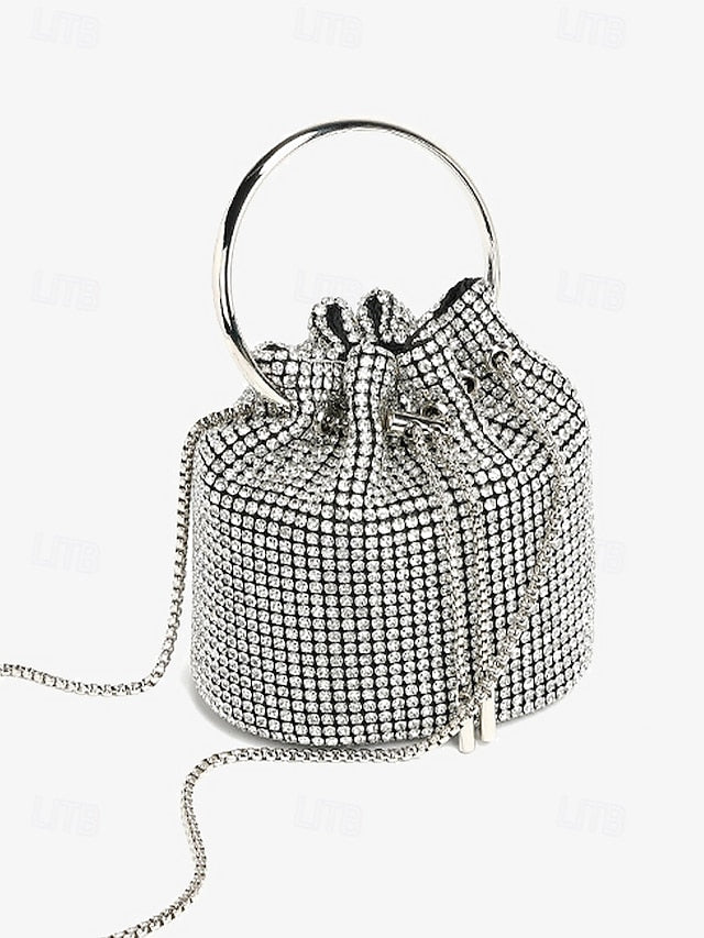 Women's Silver Sparkling Bucket Rhinestone with Bag Metal