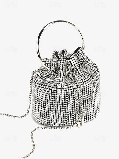 Women's Silver Sparkling Bucket Rhinestone with Bag Metal