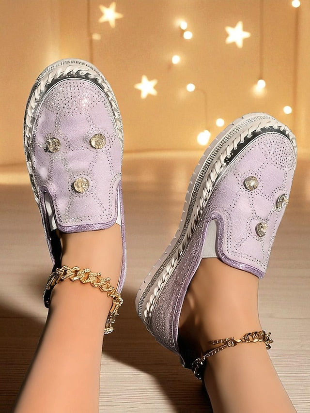 Rhinestone Red Platform Sneakers with Studs Slip-On Women's