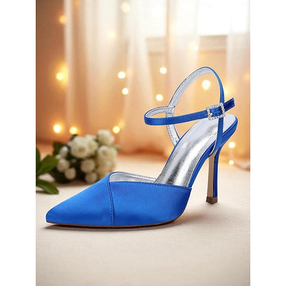 Ankle Heels Strap Satin Green Women's - with Stiletto