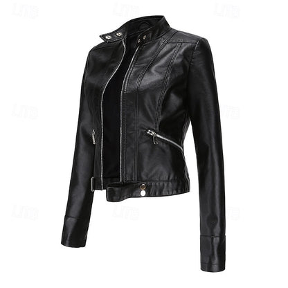 Women's Jacket Zipper Leather Faux Pocket Comfortable