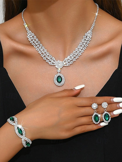Set Women Jewelry – Green Elegant Necklace Luxury for Crystal