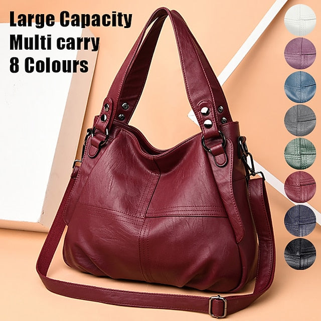 Women's Faux Leather – Burgundy Bag Large Shoulder
