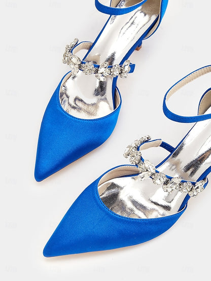 Embellishments Satin Rhinestone Heels Black with Women's -