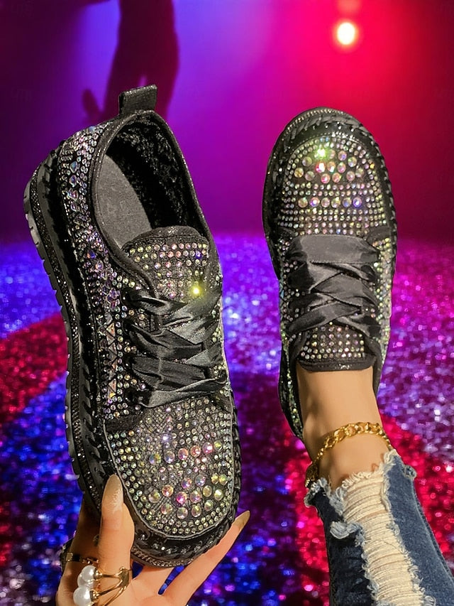 Sparkling Sneakers with Silver Women's Accents Rhinestone