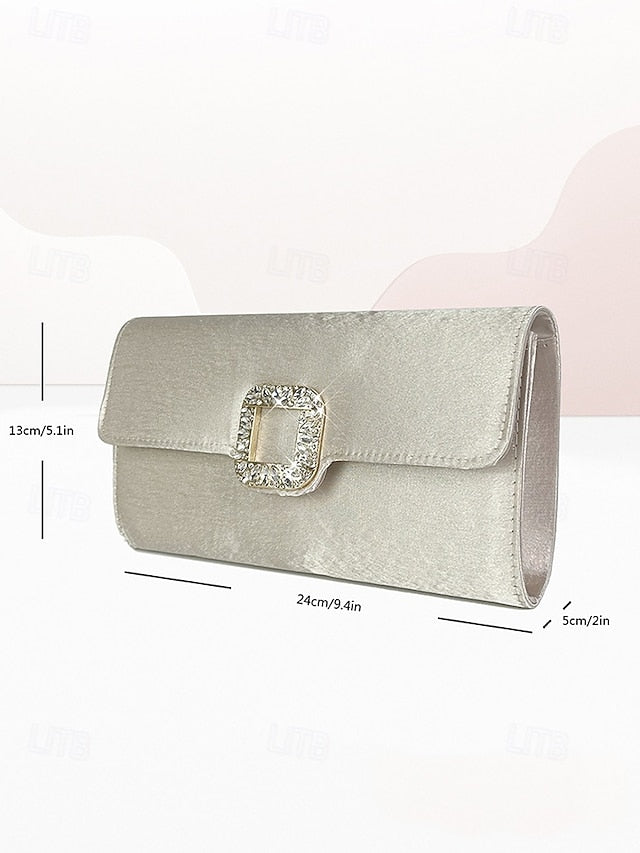 White Women's with Clutch Satin Elegant - Buckle Rhinestone