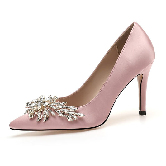 Rhinestone Women's Elegant – Pink Satin High Heels