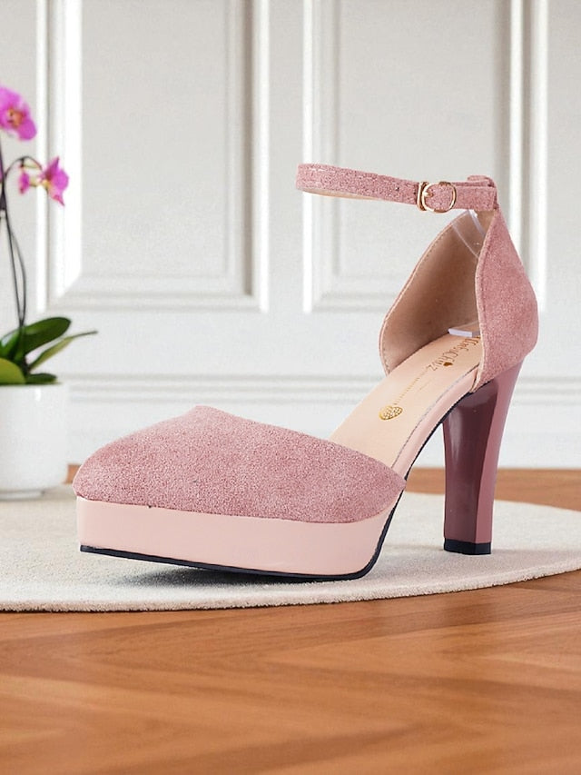 Strap Platform Suede Ankle Burgundy High Heel 1950s Women's