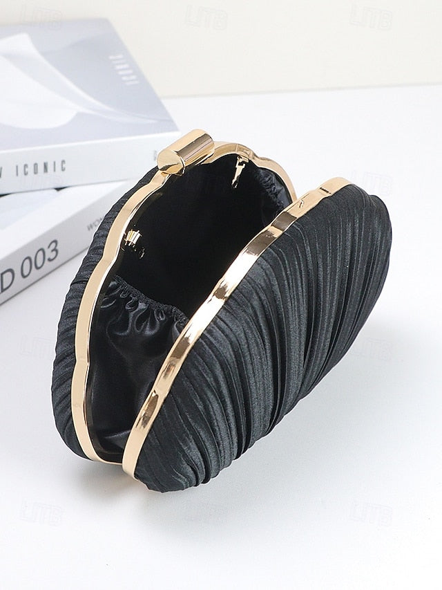 Pleated Satin Evening Women's Shell Purse Clutch
