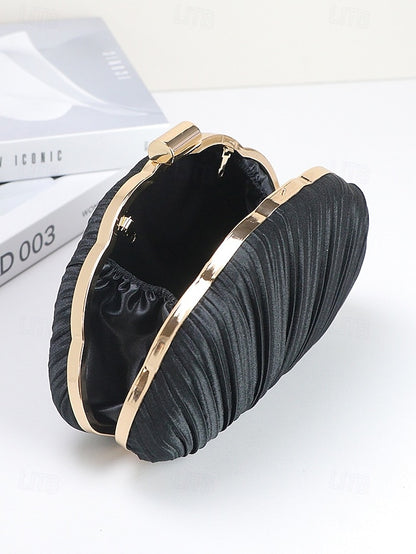 Pleated Satin Evening Women's Shell Purse Clutch
