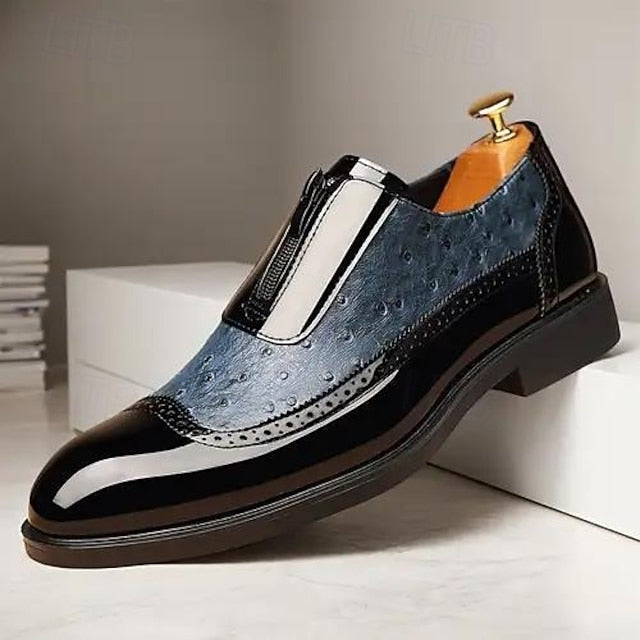 Tan and Black with Colorblock Shoes Patent Formal Men's