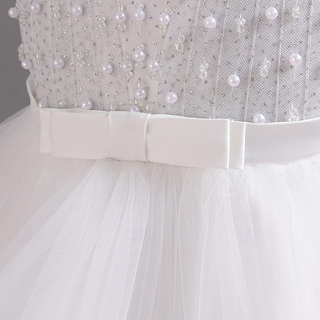 Wedding Girls' Party Dress Solid Sleeve Color Kids Short