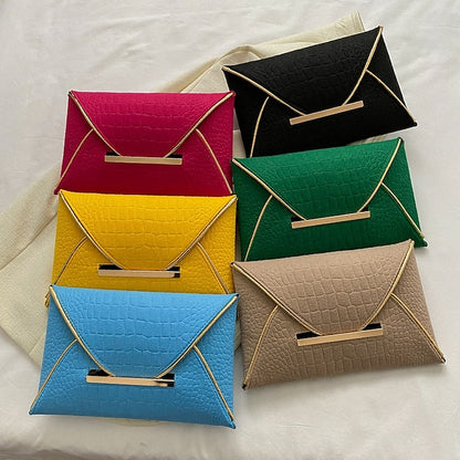 Metal Yellow Envelope Handle Women’s Clutch with Croc-Embossed