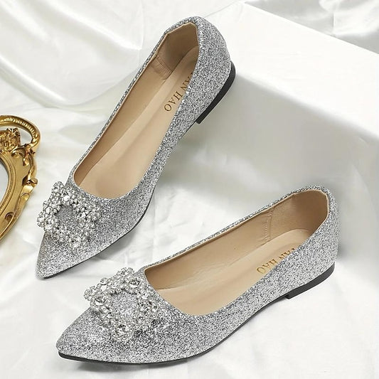 with Silver Rhinestone Glitter Women's Flats Embellished