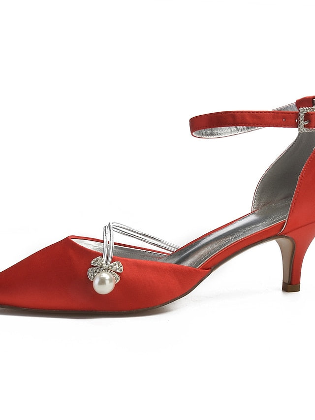 Dark Heels Blue Women's with Satin and Pearl Kitten