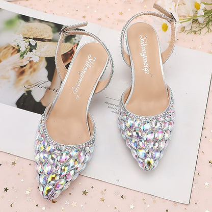 High Rhinestone Slingback Crystal Women's Heels Pointed-Toe