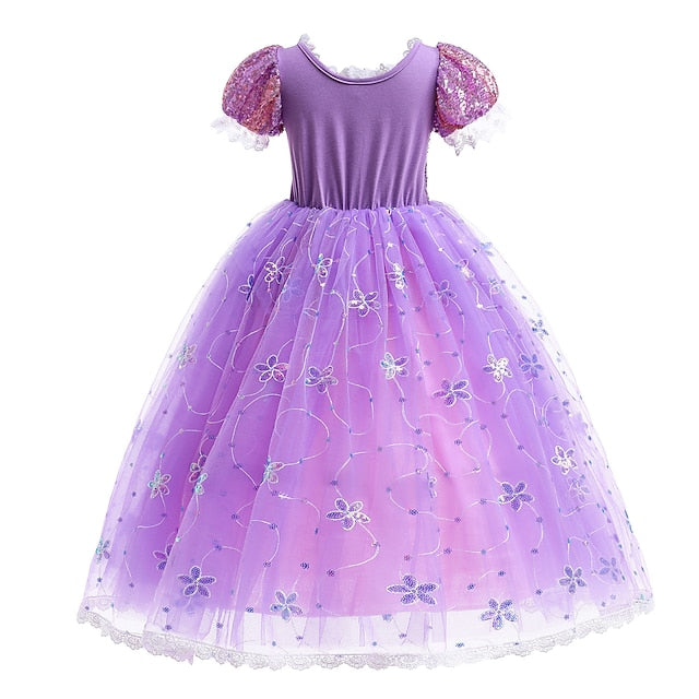 Girl Flower Dress Cosplay Princess Cloak Rapunzel