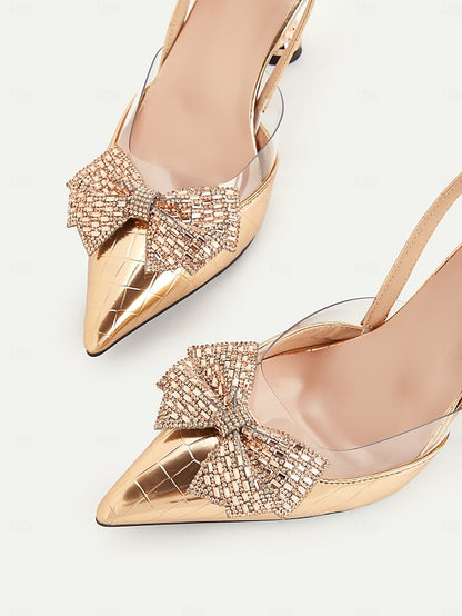- Quilted Gold with Women's Heels Slingback Detail Bow