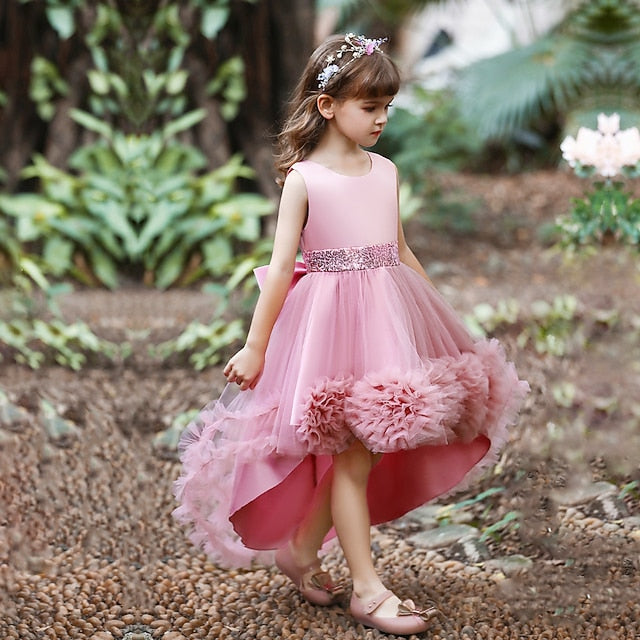 Colored Kids Short Solid Girls' Dress Flower Girl