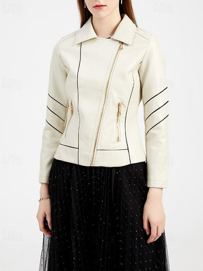 Jacket Pocket Zipper Leather Comfortable Faux Women's