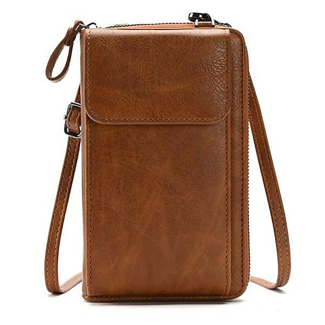 with Zipper Wallet Vintage Faux Crossbody Leather Women's