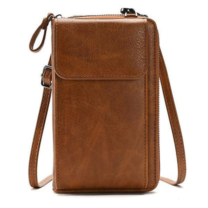 with Zipper Wallet Vintage Faux Crossbody Leather Women's