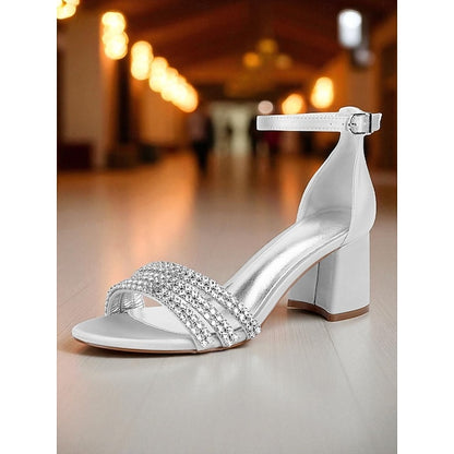 Sandals Block Women's with Purple Satin Rhinestone Heel