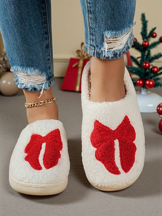 Bowknot - White Red Women's and Design Soft with Slippers