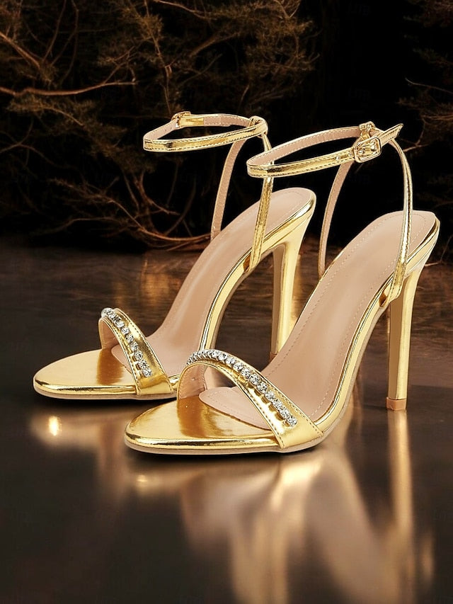 Metallic Heels High Gold Ankle – Strap Women's Dazzling