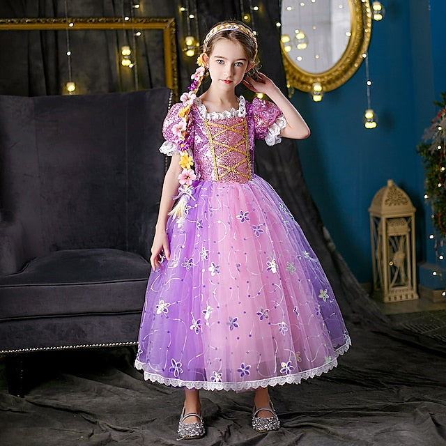 Girl Flower Dress Cosplay Princess Cloak Rapunzel