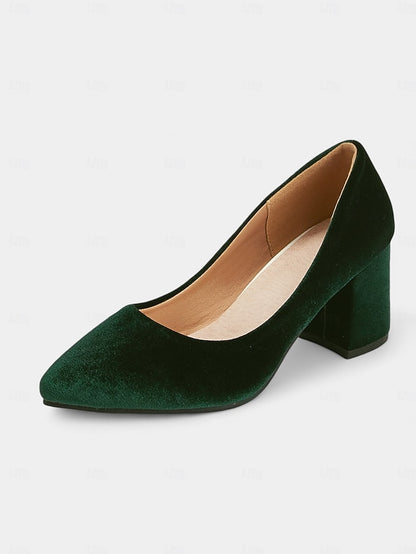 Block Green Heel Pointed Elegant - Women's Pumps Toe Velvet