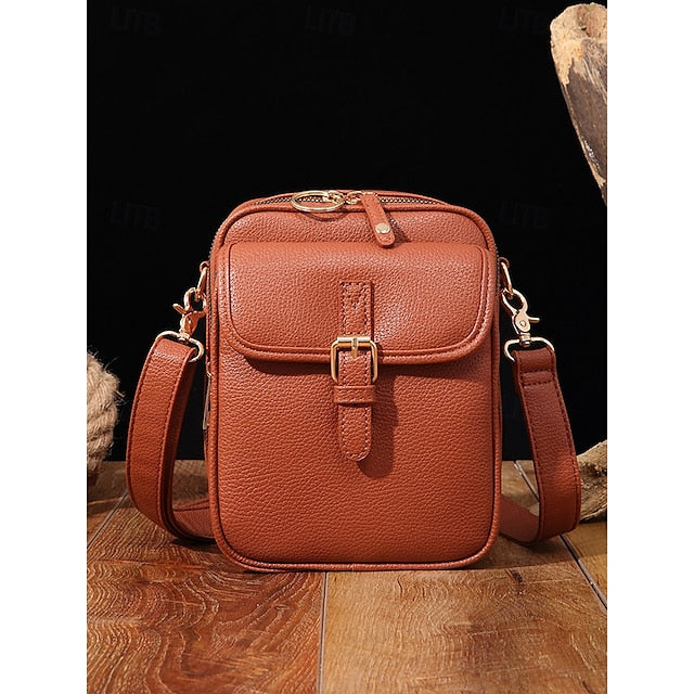 Bag Front Brown with Faux Vintage Leather Women's Crossbody