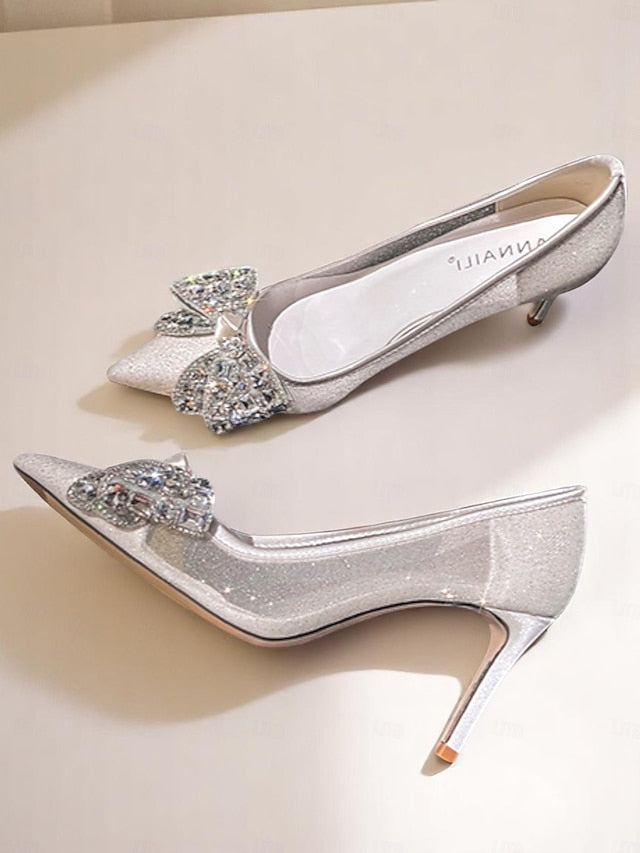 with Rhinestone Women's Heels Glitter Bow High