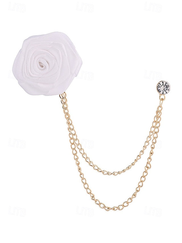 Rose – Chain Men's with Lapel Elegant Gold Pin Red