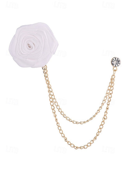 Rose – Chain Men's with Lapel Elegant Gold Pin Red