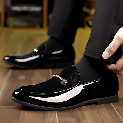 Loafers Green Loops Leather Decorative with Faux Gold Men's