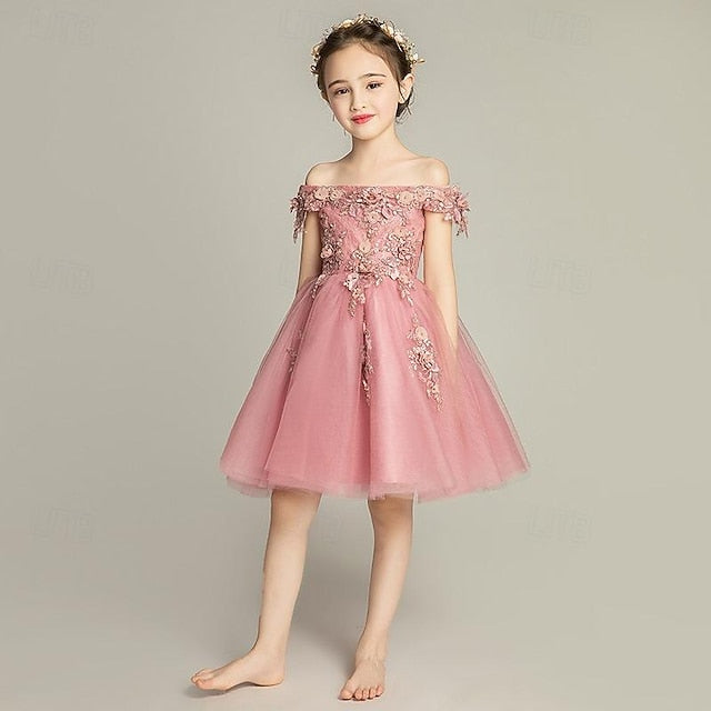 3/4 Girls' Party Toddler Sequin Girl Flower Dress