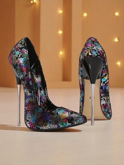 High Red Jacquard Women's Stiletto Heels