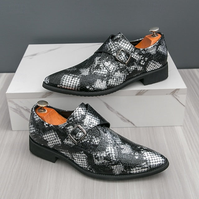Men Strap Formal for Monk Shoes – Classic Snake Brown Print
