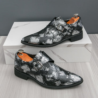 Men Strap Formal for Monk Shoes – Classic Snake Brown Print