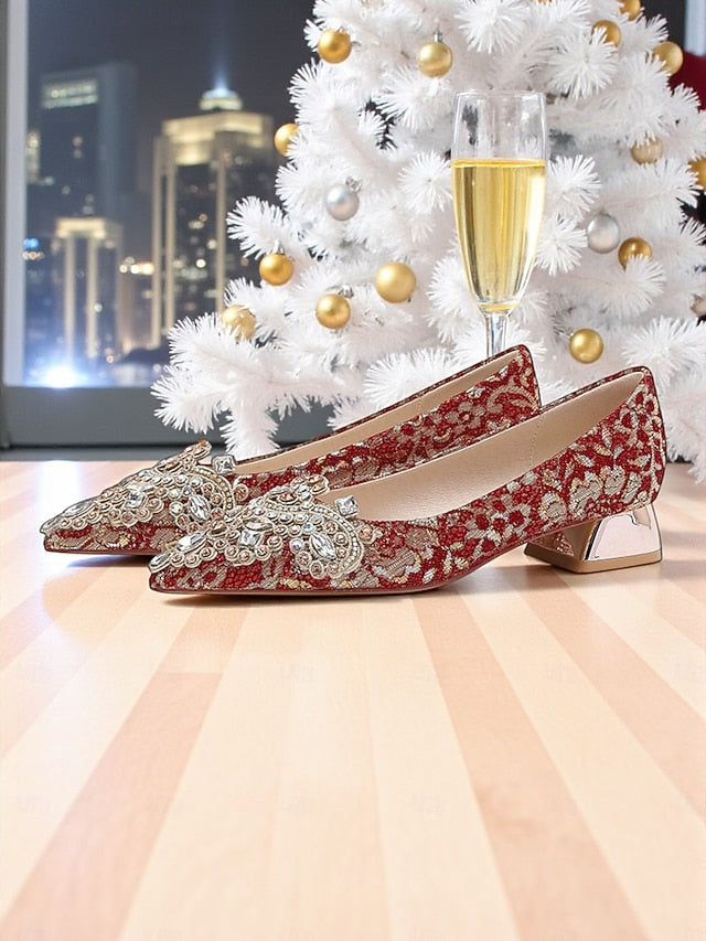 Women's Flats Rhinestone Red Pointed-Toe Embellished