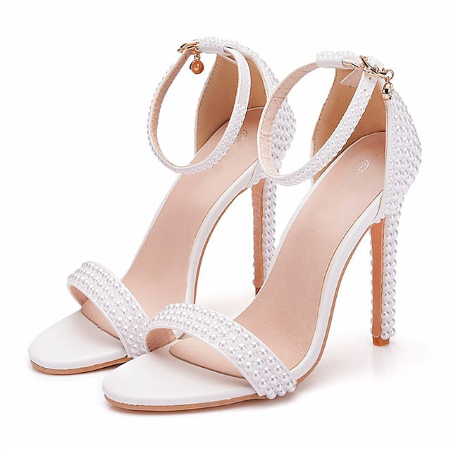 Pearl-Embellished High Women's Elegant Heel Wedding Shoes